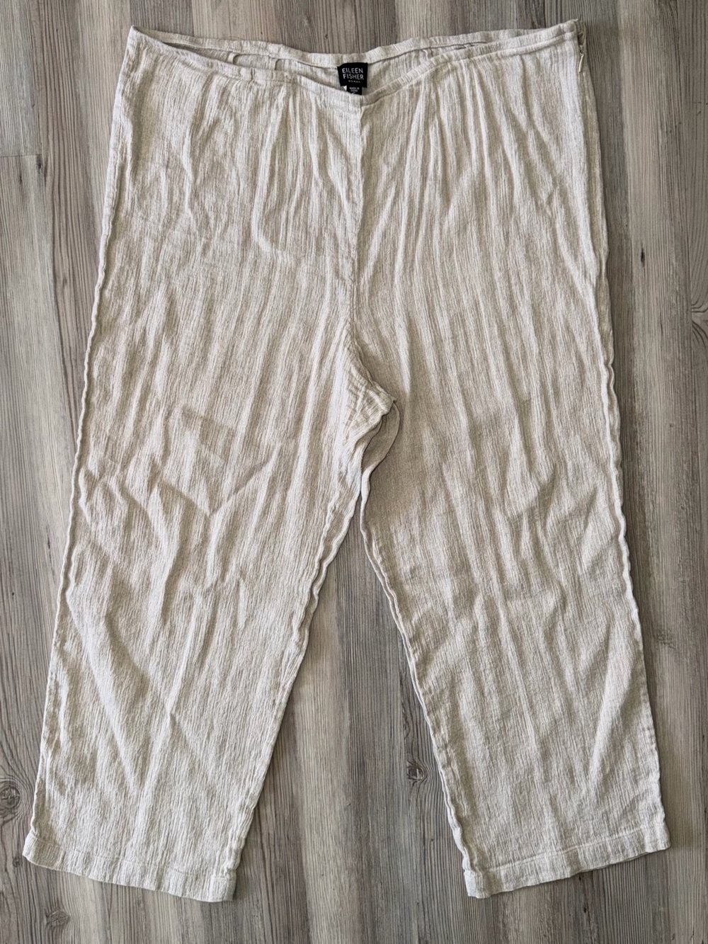 Eileen Fisher Neutral Textured Wide-Leg Linen-Blend Pants - Beige XL